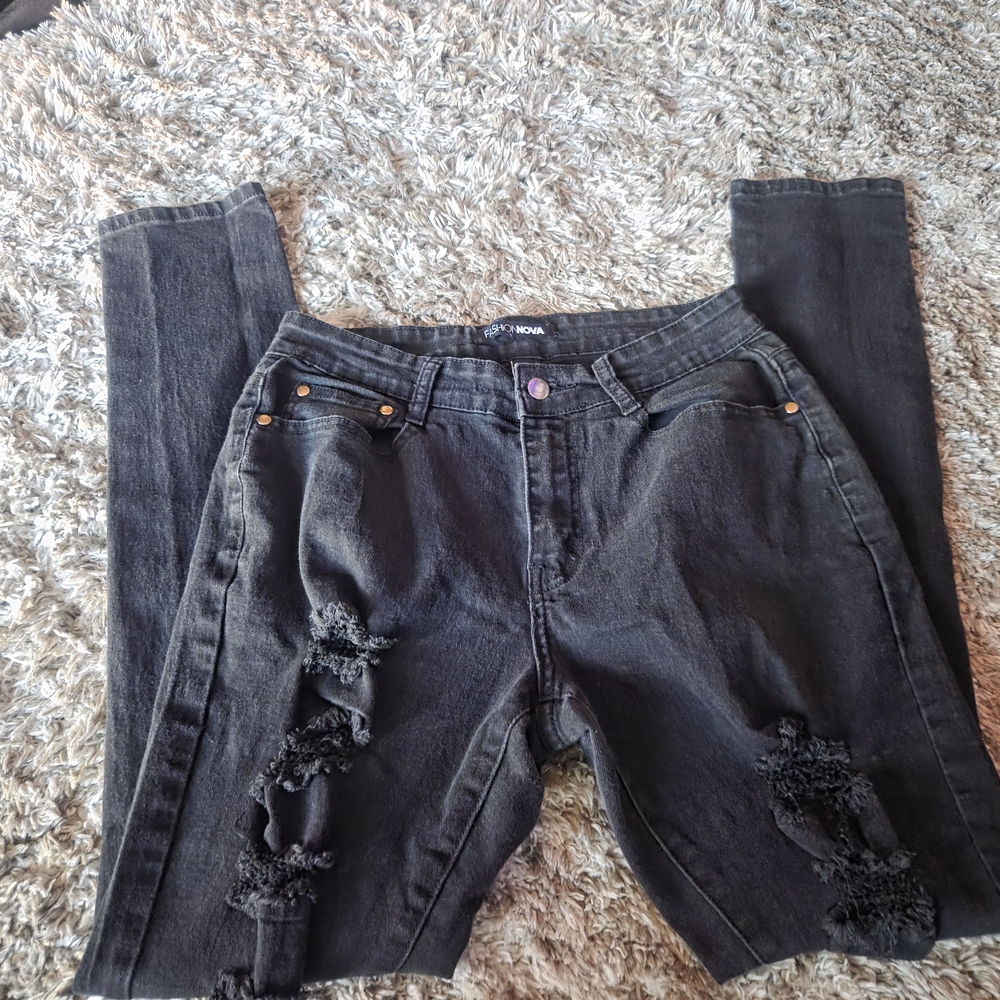 🔥3 For $25 Fashion Nova Black Skinny Distressed Jeans Size 11/12